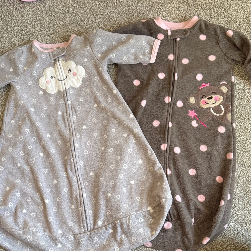 Carter's Gray & Pink Fleece Sleep Sacks with Cloud and Monkey
